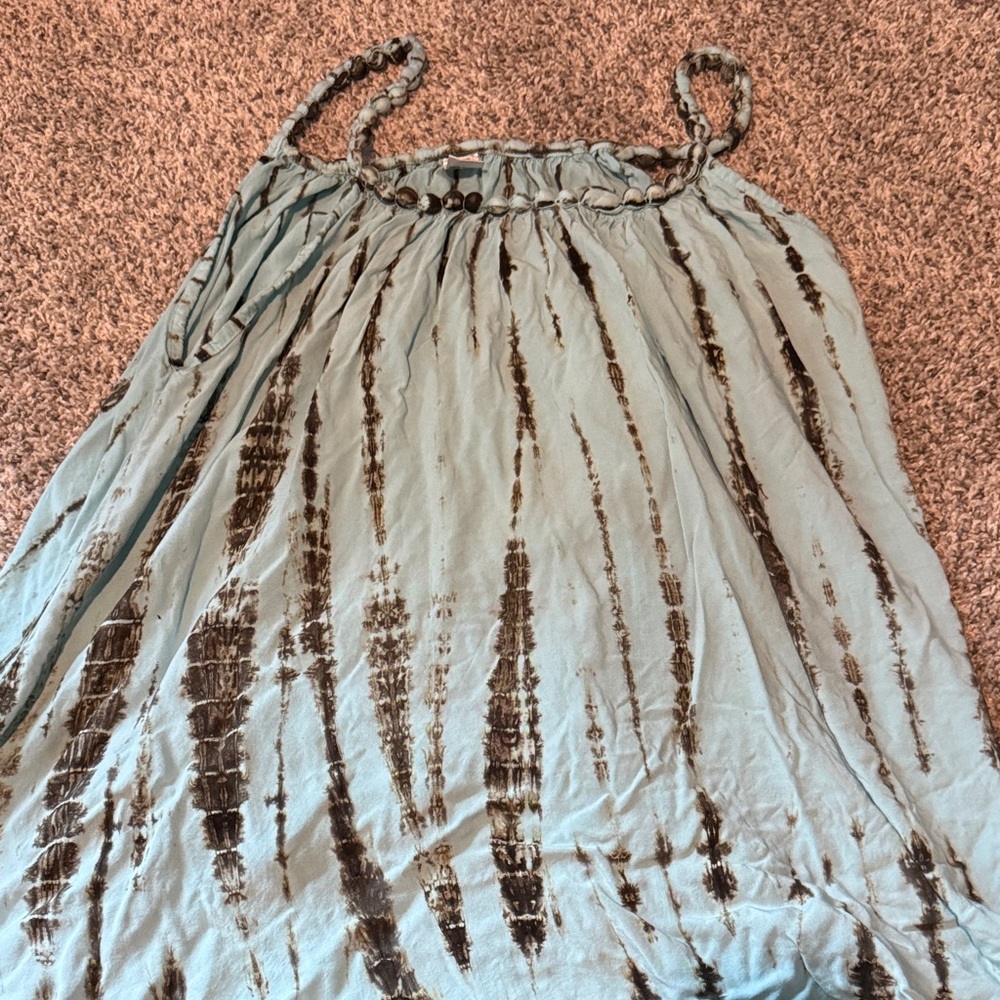 Bali Light Blue and Brown Tie-Dye Braided-Strap Tunic (one size)